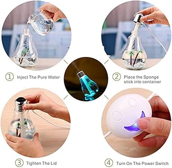 USB Powered Easy to Refill Water Push Button Nightlight Feature Control Creative Ocean Bulb Mist Spray Humidifier with Lid Opening with Box