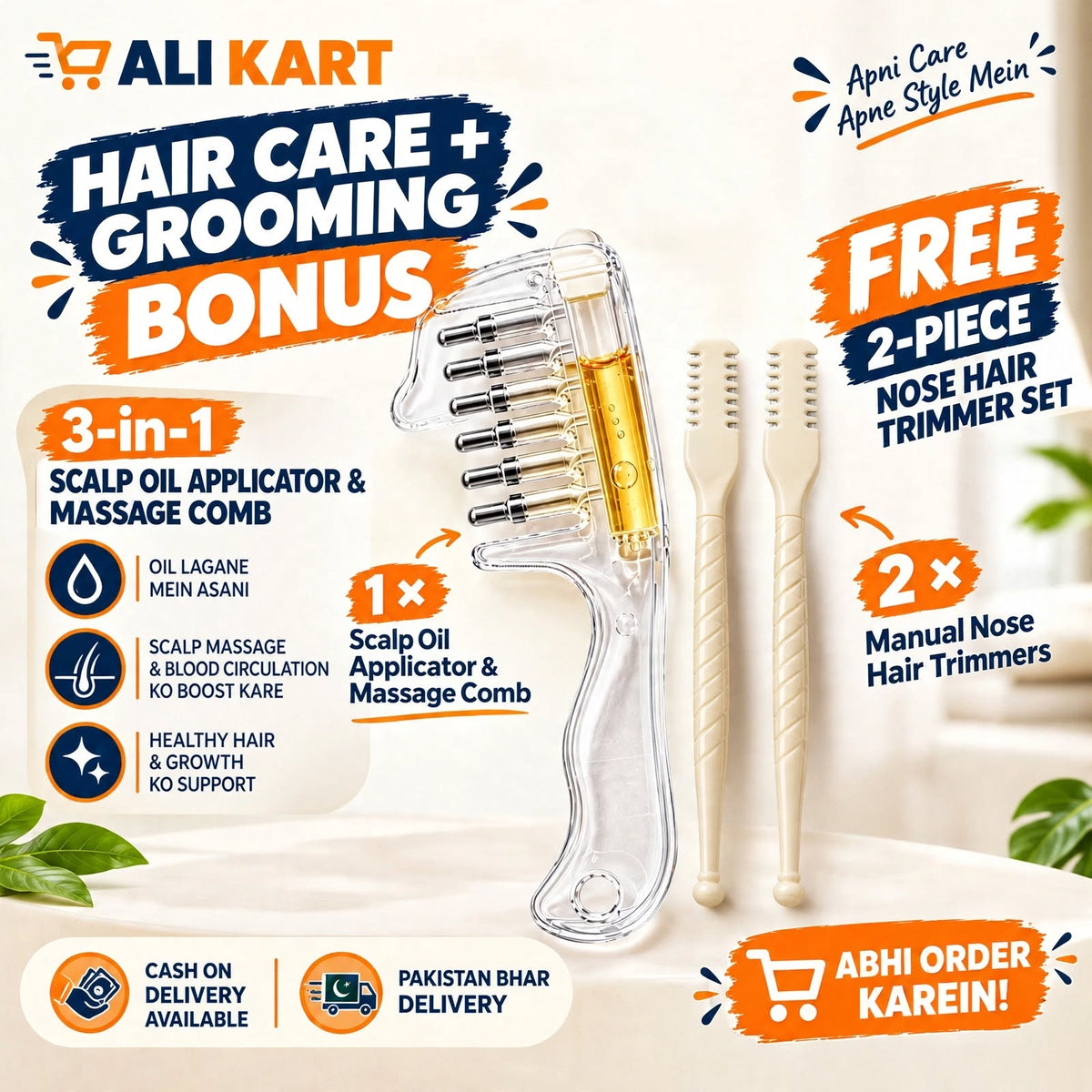 3-in-1 Scalp Oil Applicator & Massage Comb + FREE 2-Piece Nose Hair Trimmer Set