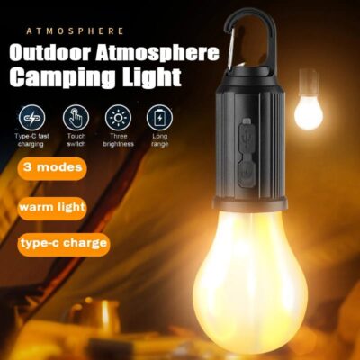 Mini Portable Emergency Rechargeable Waterproof LED Lamp Bulb with Clip Hook Type C Charging