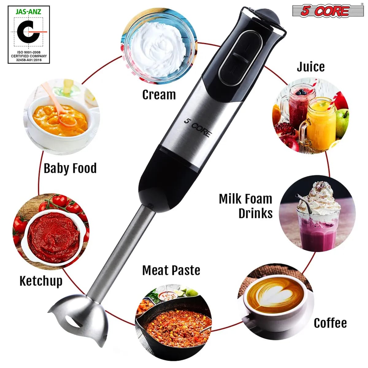Immersion Hand Held Blender Stick with Food Grade Stainless Steel Blades for Perfect for Smoothies, Puree Baby Food & Soup