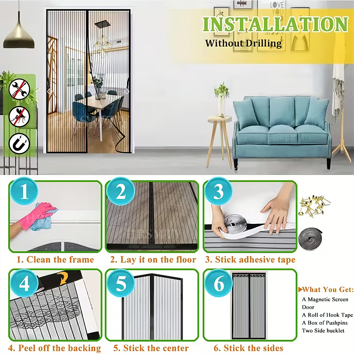 Buy 1 Get 1 FREE Mesh Repair Tape Magic Mesh Deluxe Hands-Free Magnetic Screen Door – Keeps Bugs Out |