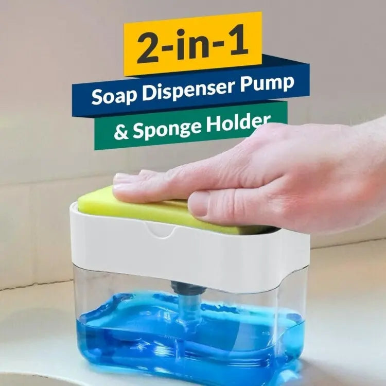 Countertop Kitchen Soap Dispenser with Sponge Holder & ABS Plastic Soap Pump for Easy Dishwashing