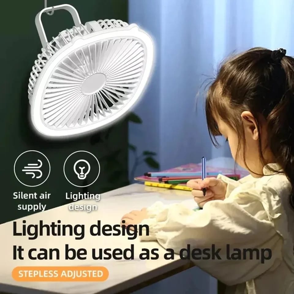 Multifunctional Rechargeable Mini Desk Fan With LED Light And Foldable Hook for Home, Office and Outdoor Camping
