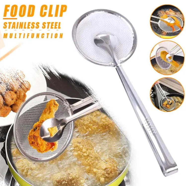 Multi-Functional 2 in 1 Fry Tool Filter Spoon Snack Strainer with Clip For Oil Frying BBQ Filter