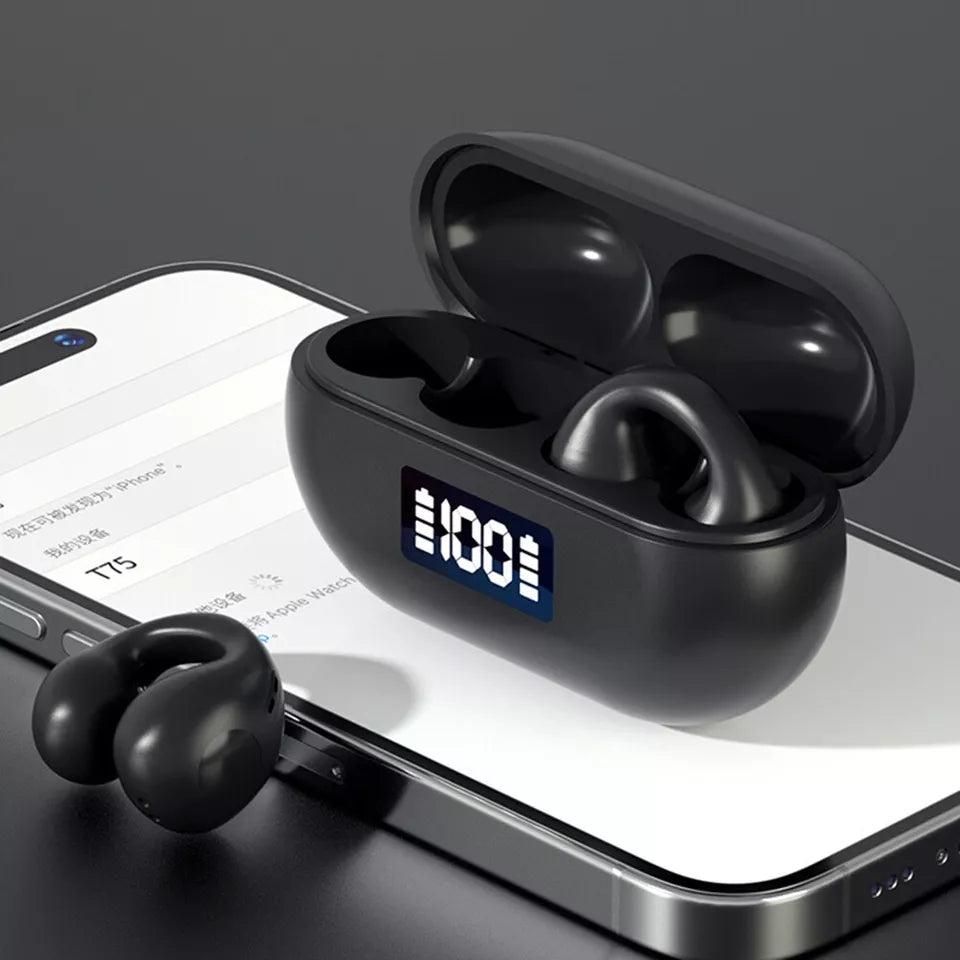 Open Ear Clip Wireless Waterproof Earphones with Digital Display, High Sensitive Mic and Lightweight Compatible with Bluetooth 5.3