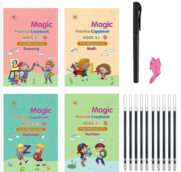 Kids Reusable Practice Book (4 Books + 1 Pen + 1 Grip & 08 Refills) Rs 999