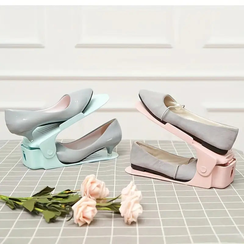 (Pack of 2) Foldable Double Layer Shoes Organizer Storage Rack for Closet Home and Outdoor Use