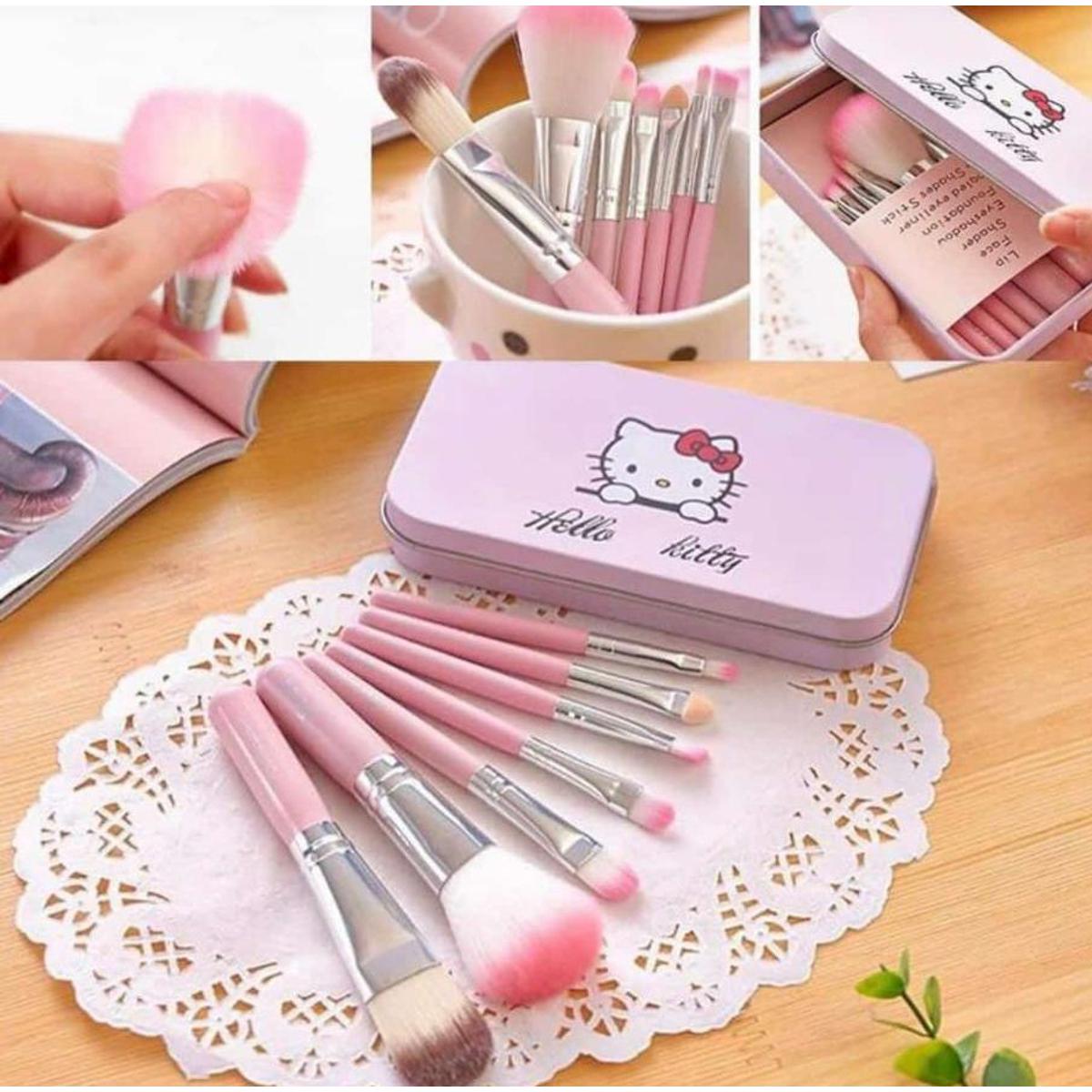 Hello Kitty Complete Makeup Mini Brush Kit with Storage Box, Multicolor (Set of 7 Pieces)