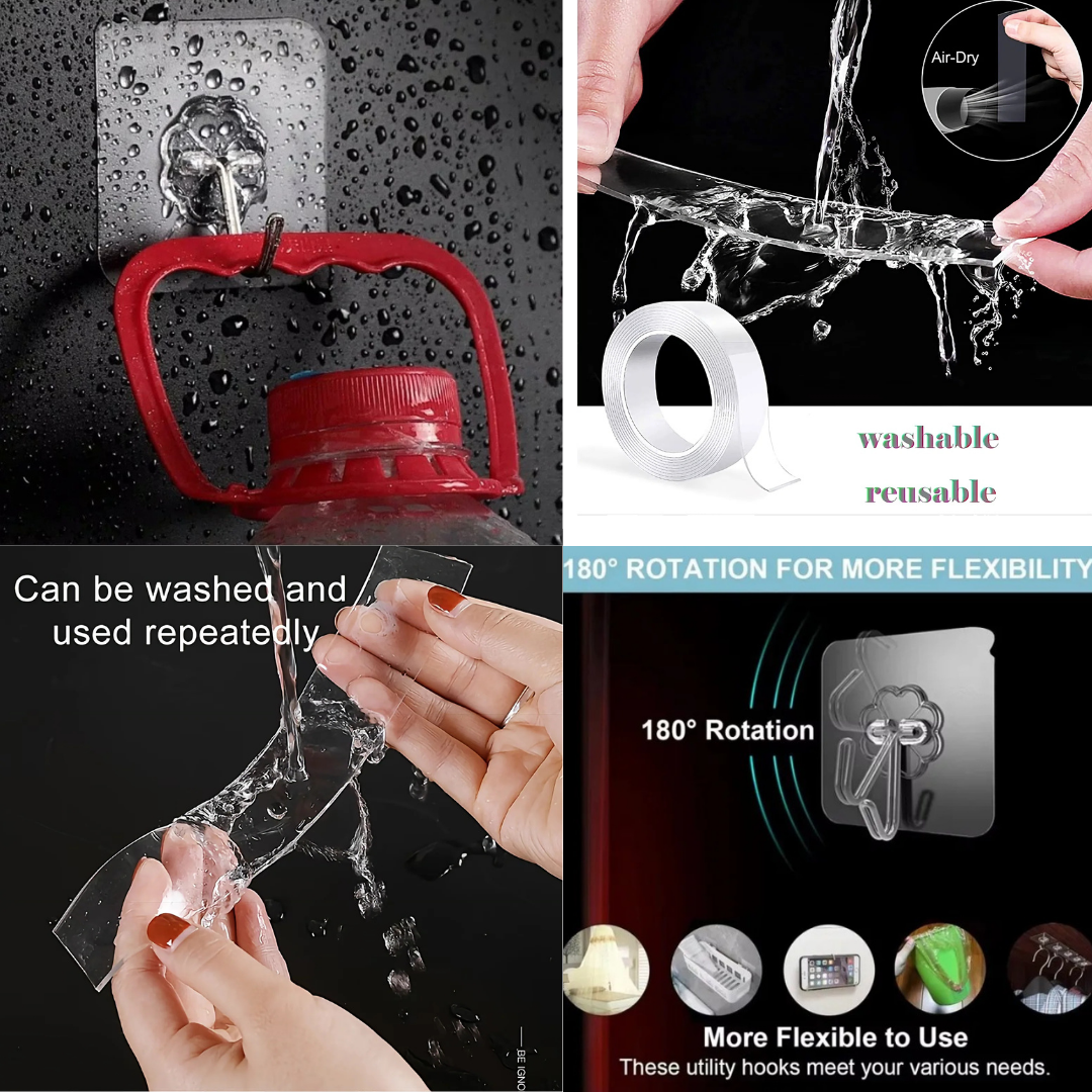 Nano Magic Tape 9M + 5 Free Wall Hooks Bundle | Pakistan