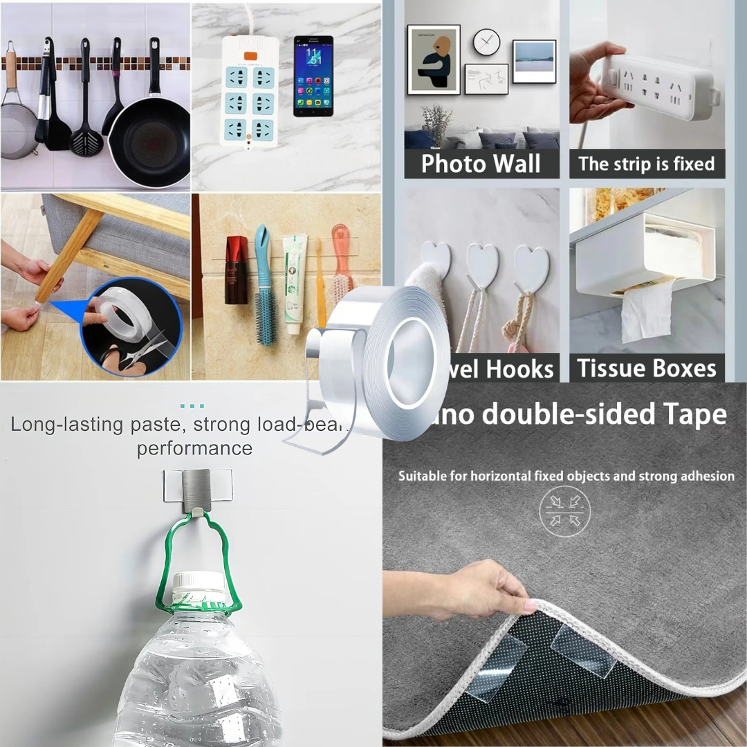 Nano Magic Tape 9M + 5 Free Wall Hooks Bundle | Pakistan