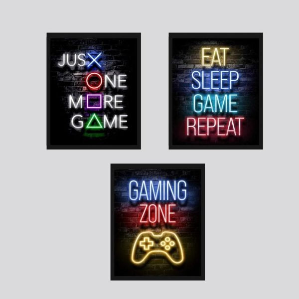 Set Of 3 Gaming Text Neon Wall Frames 8×11 Inches Size / Wall Frame For Room Decoration