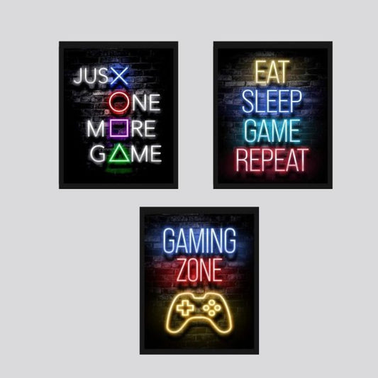 Set Of 3 Gaming Text Neon Wall Frames 8×11 Inches Size / Wall Frame For Room Decoration