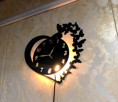 Heart & Butterfly Decorative Wall Clock – Black Battery Operated Modern Home Decor Clock