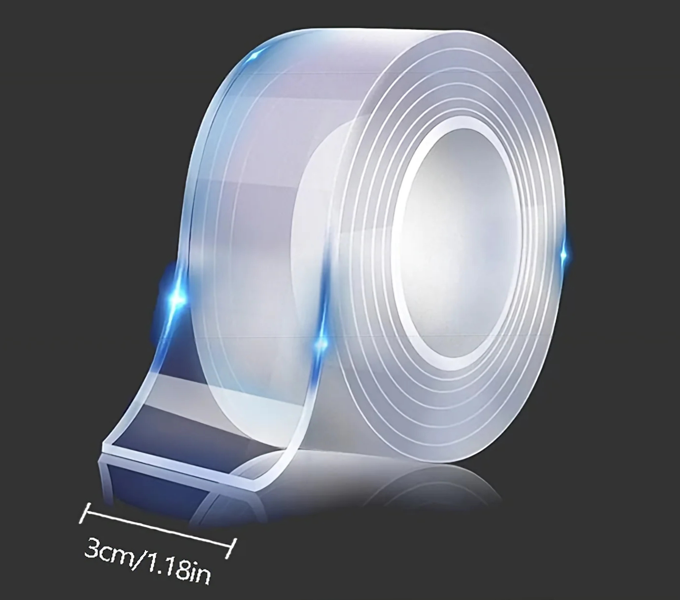 Nano Magic Tape 3cm Wide Clear Roll – 1.18 Inch Transparent Double-Sided Adhesive Tape, Strong & Invisible