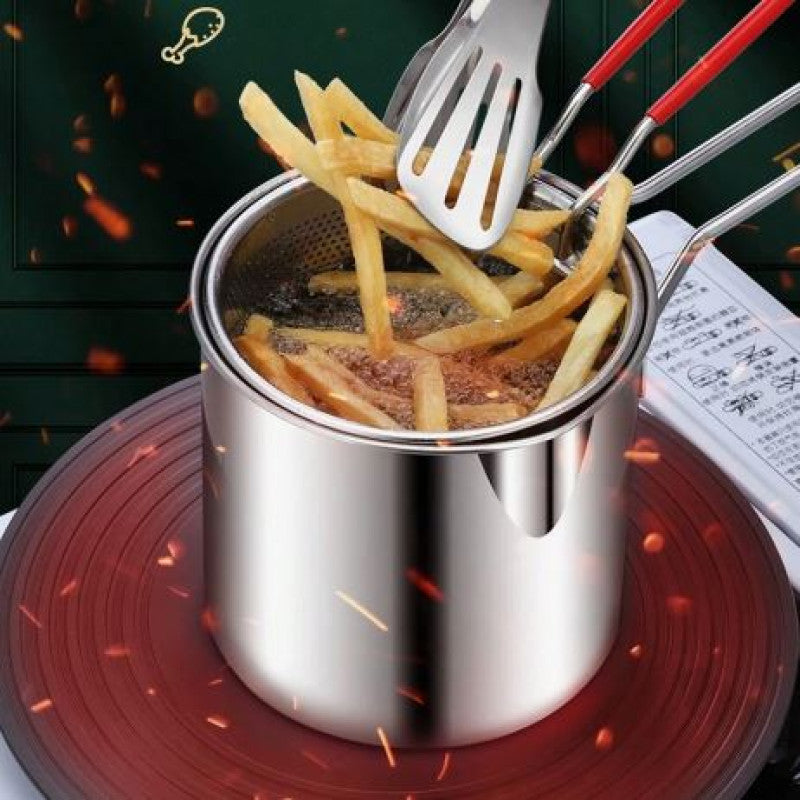 Stainless Steel Deep Fryer with Frying Basket Multifunction Small Pot Kitchen Specific Frying Chicken and Other Cooking Tool