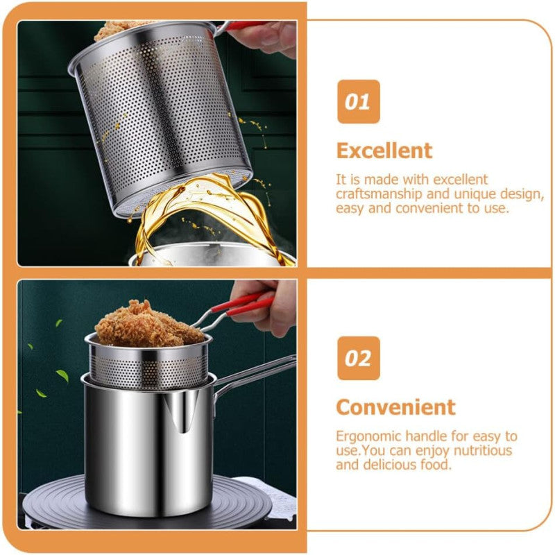 Stainless Steel Deep Fryer with Frying Basket Multifunction Small Pot Kitchen Specific Frying Chicken and Other Cooking Tool