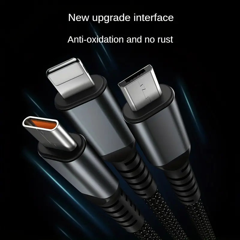 3 in 1 Multiple Interfaces 100W USB Charging Cable with Intelligent Support and Visual Power For Home and Outdoor Use