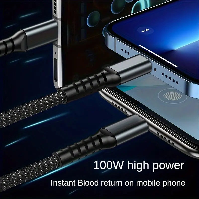 3 in 1 Multiple Interfaces 100W USB Charging Cable with Intelligent Support and Visual Power For Home and Outdoor Use