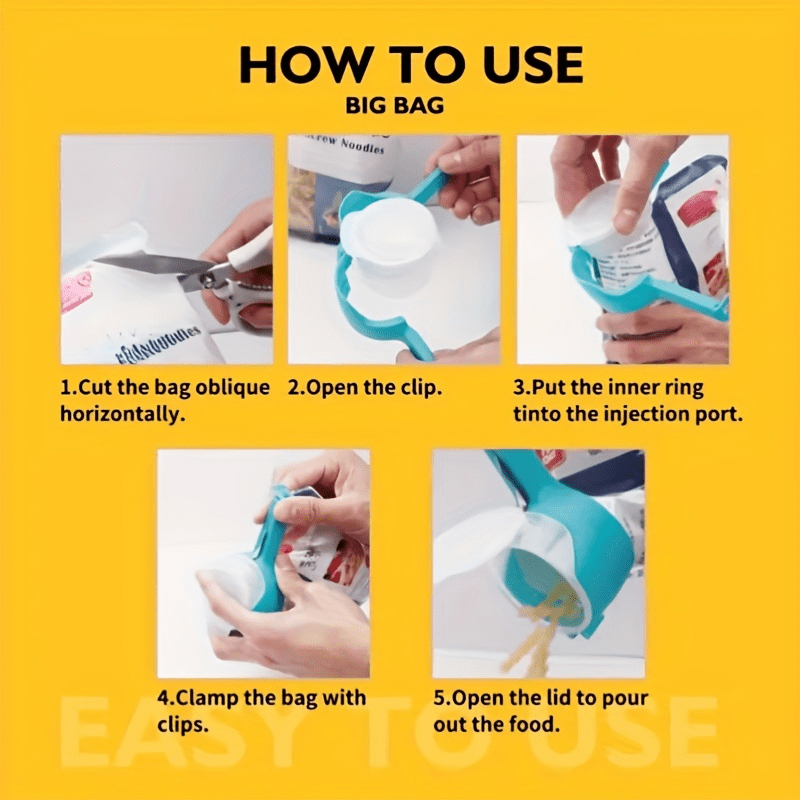 (Pack of 3) Multi Purpose Plastic Dust and Moisture Proof Food Bag Sealing Clips with Dispensing Nozzle for Storing Cereals and More