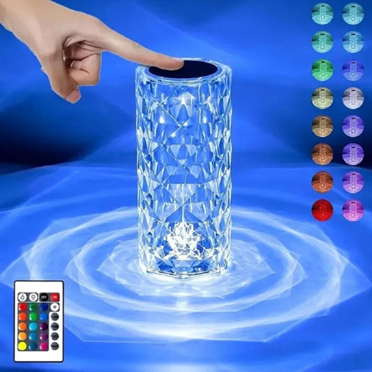 USB Rechargeable Crystal Rose Diamond Touch Lamp LED With RGB 16 Colors and Remote
