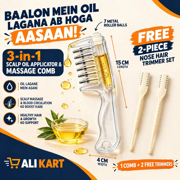 3-in-1 Scalp Oil Applicator & Massage Comb + FREE 2-Piece Nose Hair Trimmer Set