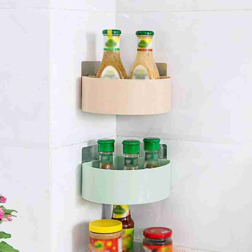 (Pack of 3) Wall Mounted Plastic Round Corner Shelf Rack For Kitchen and Bathroom Use