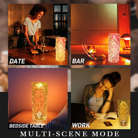 USB Rechargeable Crystal Rose Diamond Touch Lamp LED With RGB 16 Colors and Remote