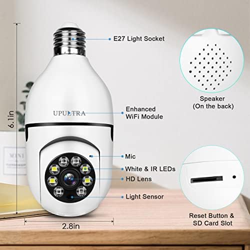 Light Bulb 1080P Security Wireless Camera Wifi Smart for home surveillance Screw into the E27 light bulb socket Spotlight Alarm Color night vision Two-way talk Motion Alarm PTZ 360 Degree