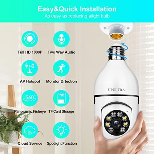 Light Bulb 1080P Security Wireless Camera Wifi Smart for home surveillance Screw into the E27 light bulb socket Spotlight Alarm Color night vision Two-way talk Motion Alarm PTZ 360 Degree