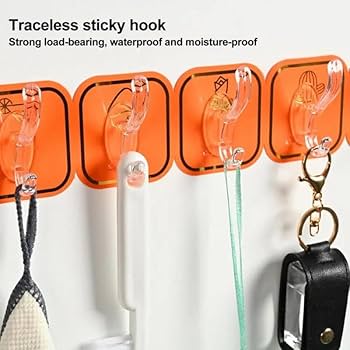 (Pack of 2) Wall Mounted Punch Free Strong Self Adhesive Stylish 6 Hook in Row For Home and Outdoor Use