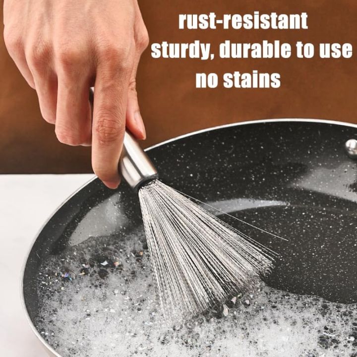 (Pack of 2) Multifunctional Long Handle Stainless Steel Pot Cleaning Brush Tool for Kitchen Use
