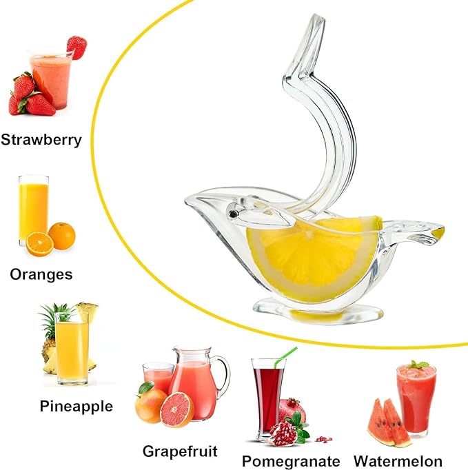 (2 Pcs) Acrylic Manual Lemon Slice Squeezers Portable Transparent Fruit Squeezer Elegance Bird Shape For Orange Lemon Lime Pomegranate