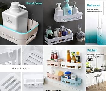 (Pack of 3) Multipurpose Bathroom and Kitchen Shelf Wall Holder Storage Rack