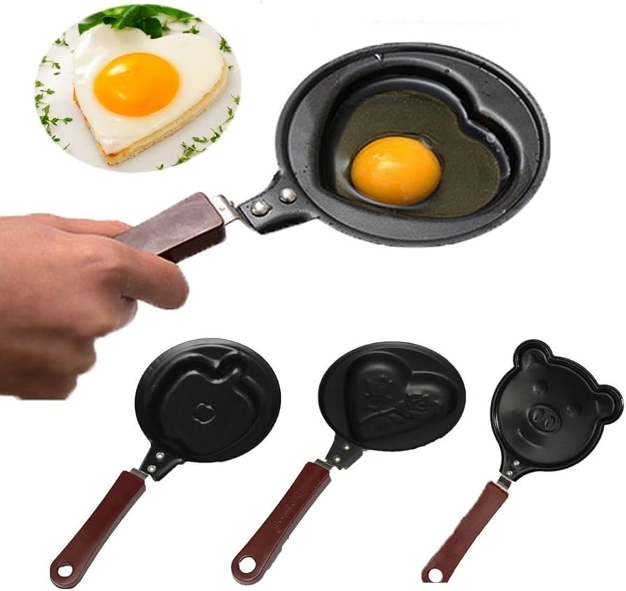 (Pack of 2) Steel Mini Assorted Varieties Non Stick Egg Omelette Various Cartoon Shaped Poele Egg Frying Pan Pot with Box For Kitchen and Outdoor