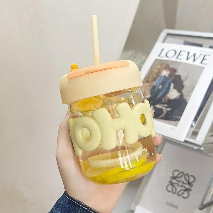 Cute Straw Cup with Stylish Insulated Glass Design Perfect for Home and Office Use
