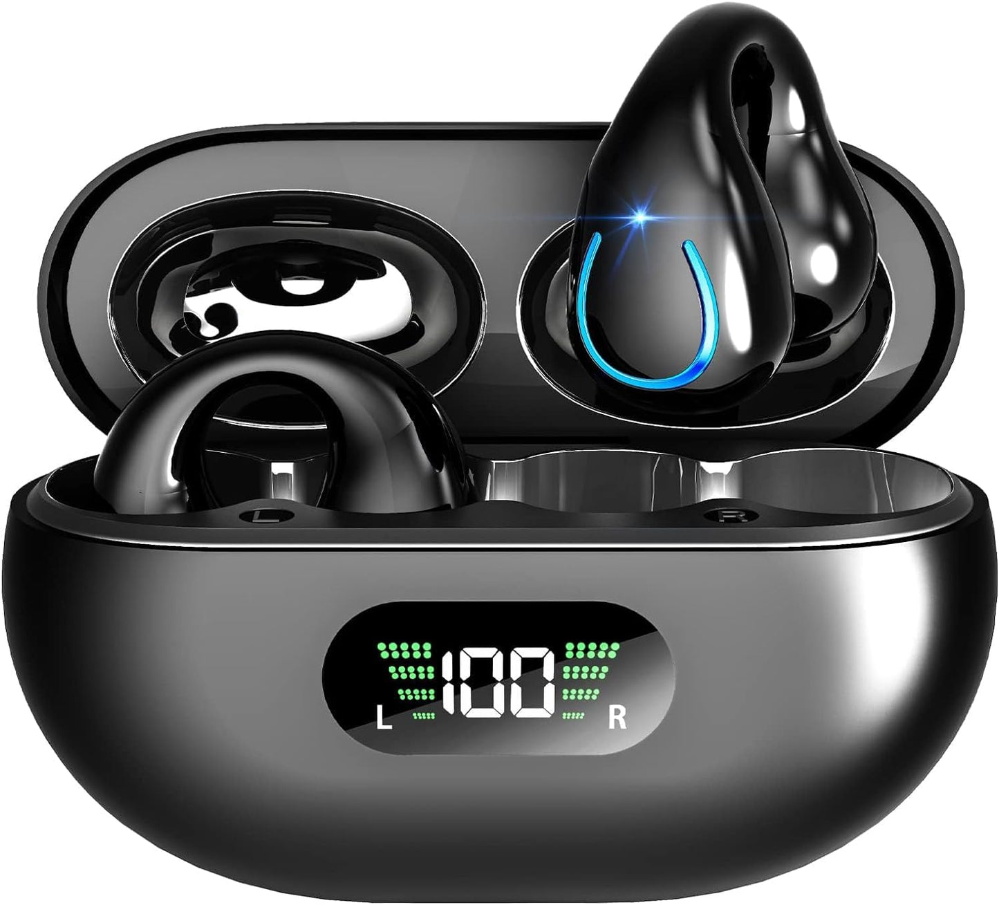 Open Ear Clip Wireless Waterproof Earphones with Digital Display, High Sensitive Mic and Lightweight Compatible with Bluetooth 5.3