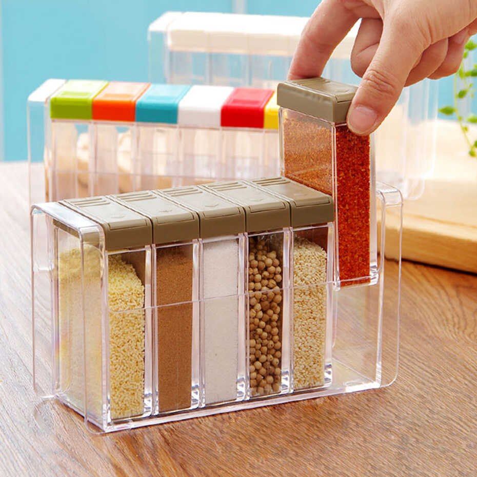 6 Pcs Set Spice Shaker Seasoning Transparent Jars with Tray for Store Spices &amp; Salt