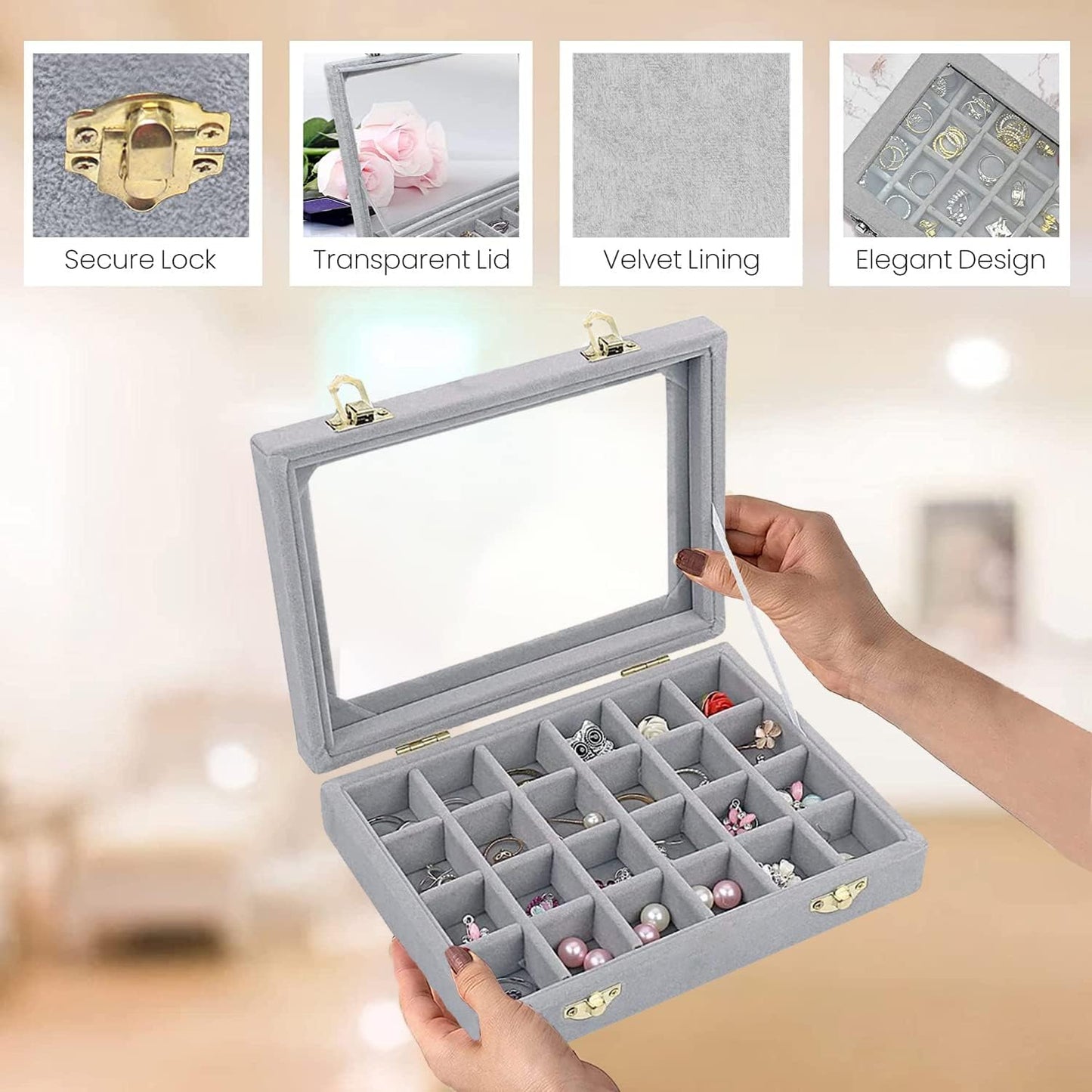 Classic Triangle Shape Wood Jewelry Storage Box with Snap Closure Velvet Lining For Women