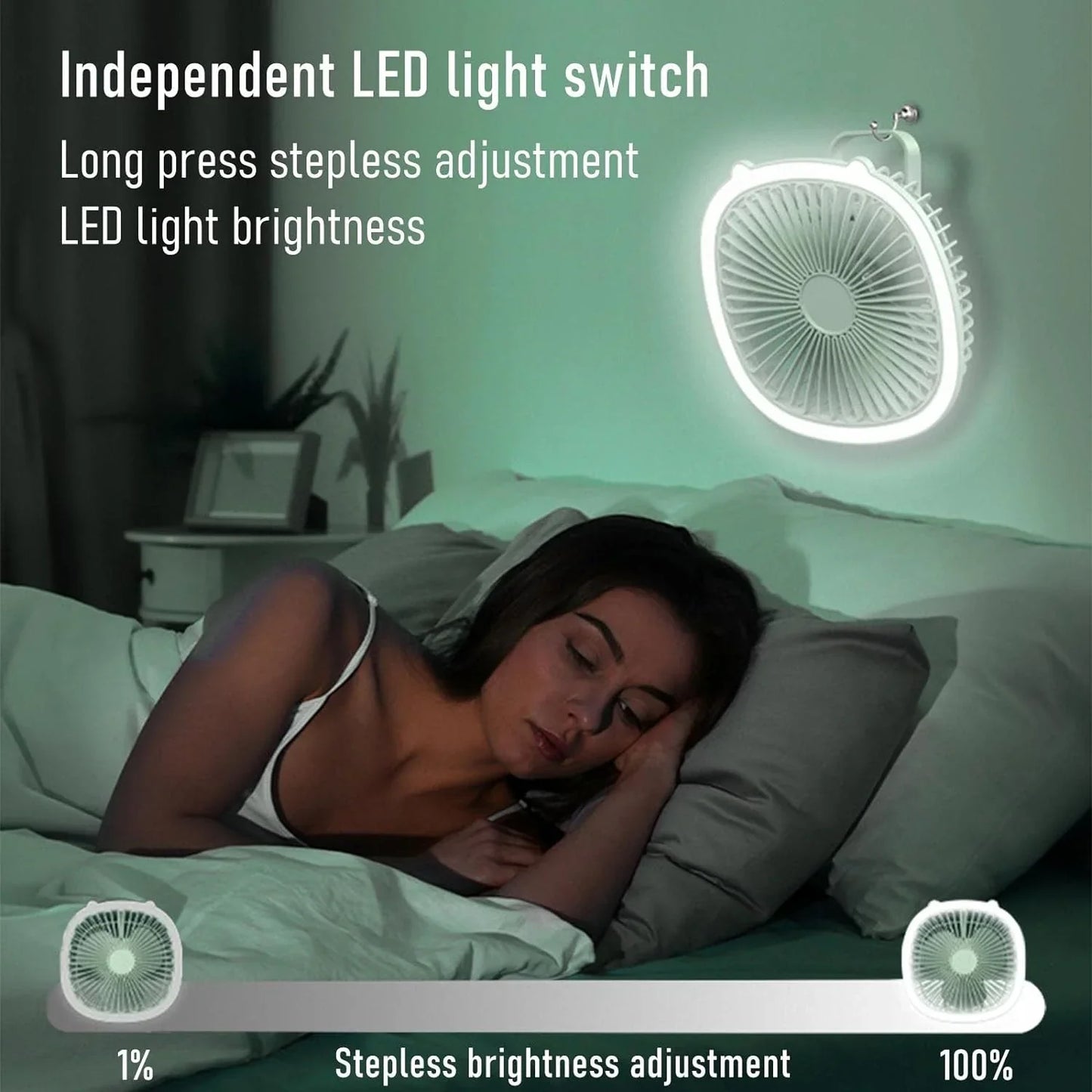 Multifunctional Rechargeable Mini Desk Fan With LED Light And Foldable Hook for Home, Office and Outdoor Camping