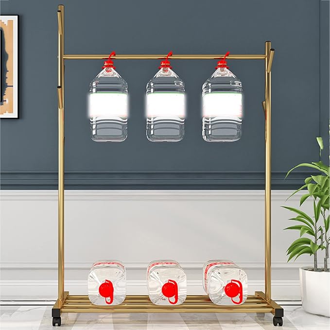 Garment Floor Standing Clothes Rails Rolling Coat Rack with 6 Side Hooks Bottom Storage Shelf and Lockable Wheels with Box