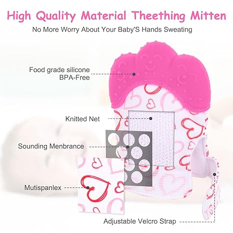 2 Pcs Food Grade Baby Teething Mitten for Pain Relief and Teething
