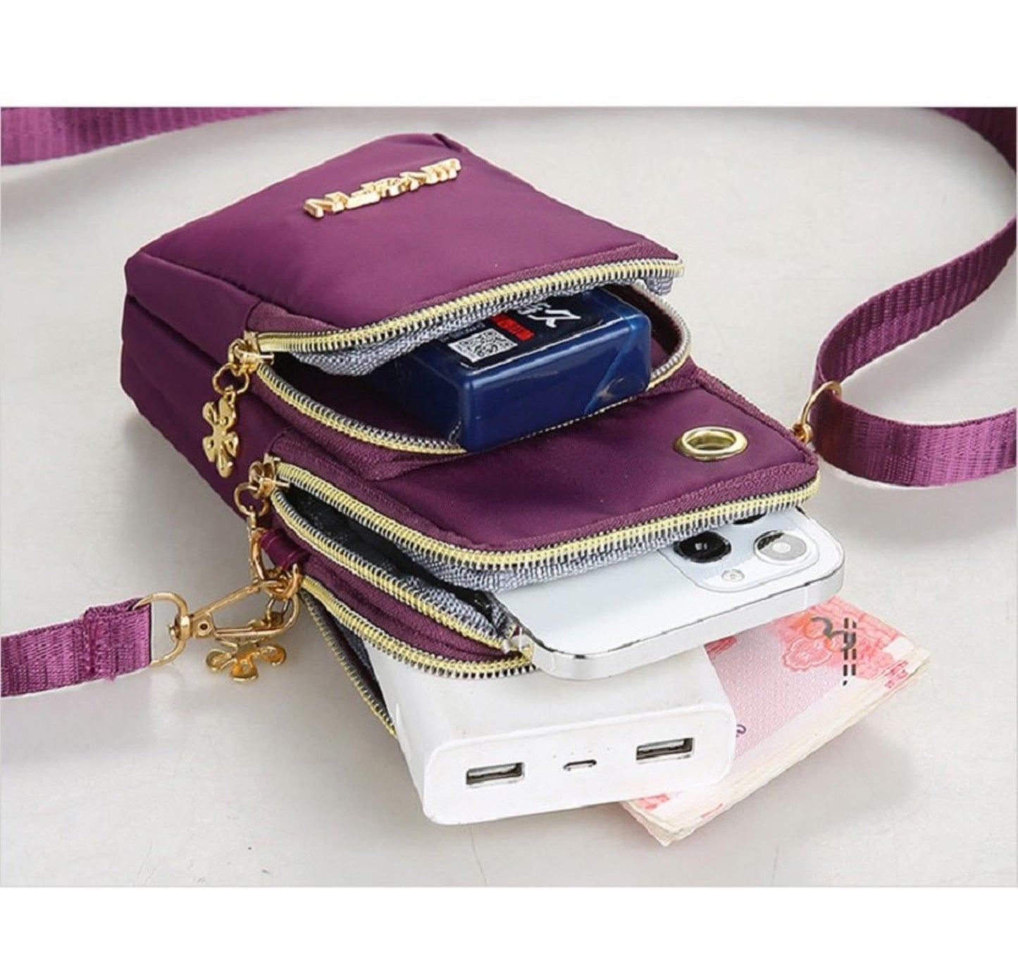 Stylish Premium Quality 3 Zippers Crossbody Bags For Cell Phones and Other Small Personal Items