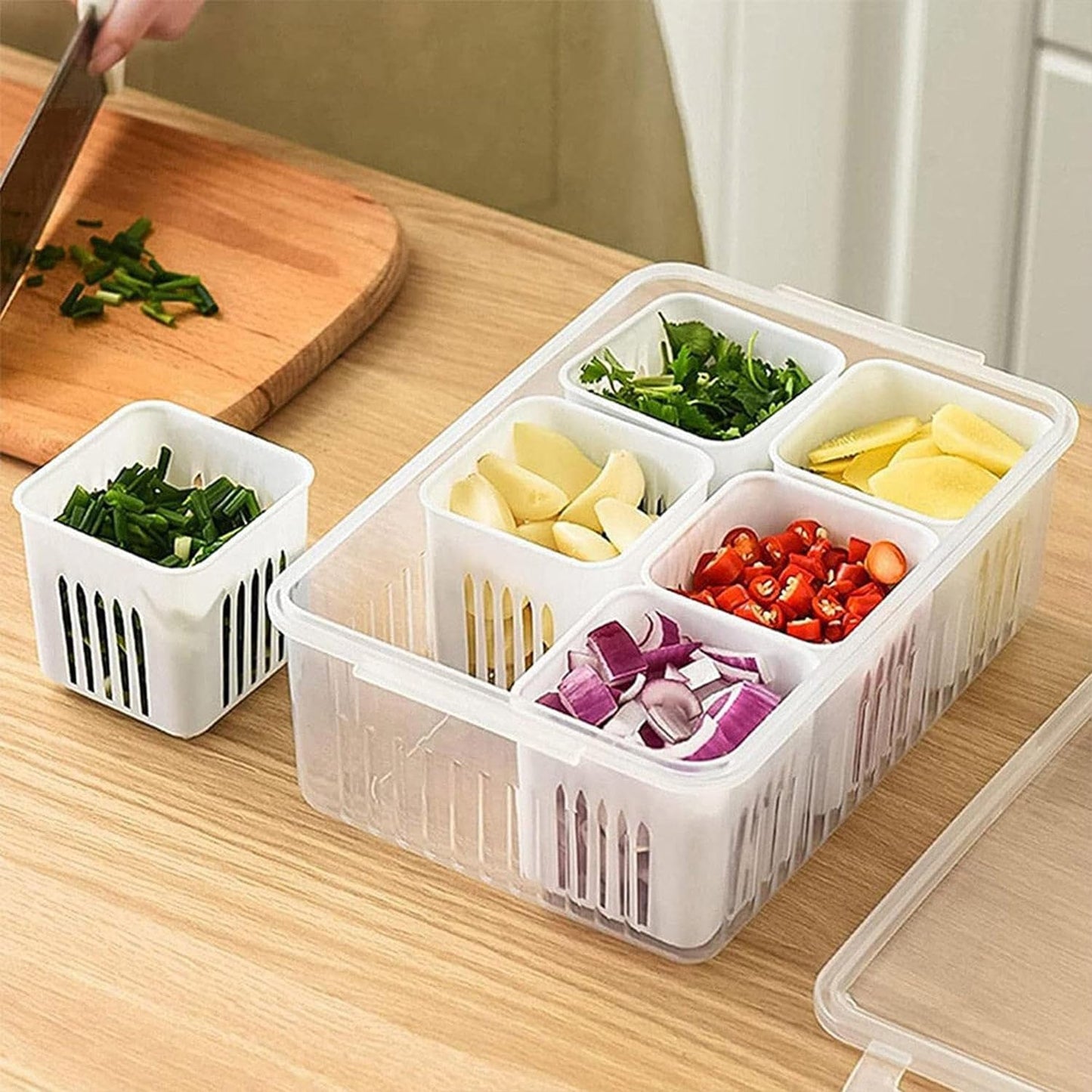 Plastic Rectangular Freeze Storage Containers with 6 Compartments For Kitchen and Outdoor