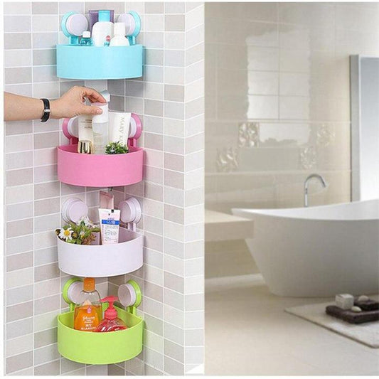 (Pack of 3) Wall Mounted Plastic Round Corner Shelf Rack For Kitchen and Bathroom Use