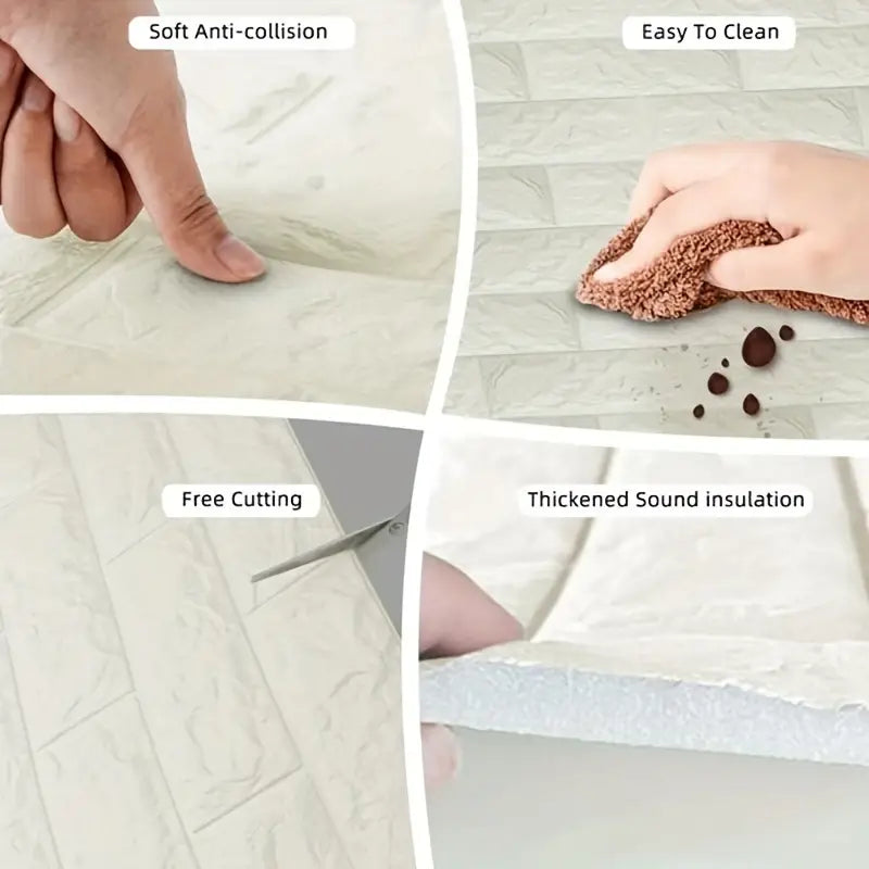 Water and Moisture Proof Anti Collision Self Adhesive White Brick Vinyl Tile Wallpaper Stickers For Home Decor