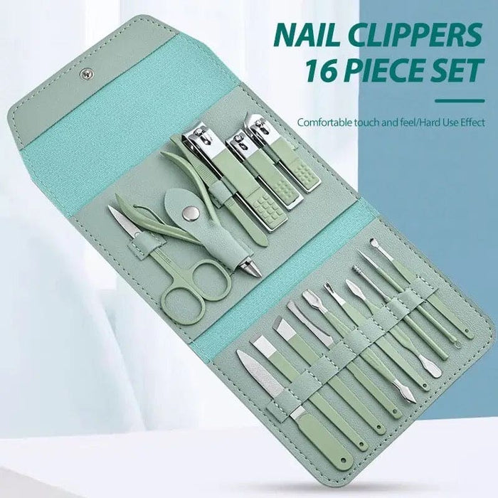 16-Piece Professional Stainless Steel Manicure & Pedicure Nail Grooming Kit for Women