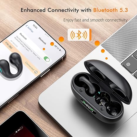 Open Ear Clip Wireless Waterproof Earphones with Digital Display, High Sensitive Mic and Lightweight Compatible with Bluetooth 5.3