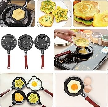 (Pack of 2) Steel Mini Assorted Varieties Non Stick Egg Omelette Various Cartoon Shaped Poele Egg Frying Pan Pot with Box For Kitchen and Outdoor