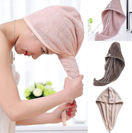 (Pack of 3) Microfiber High Absorbent Quick Dry Wrap Hair Bath Towels Shower Cap for Women