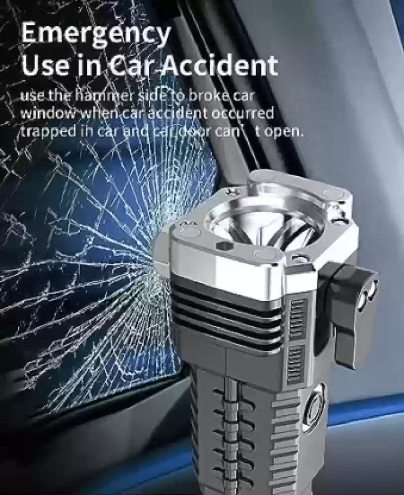 Side Flood Light Long Distance Beam Range Car Rescue Torch with Hammer Window Glass and Seat Belt Cutter